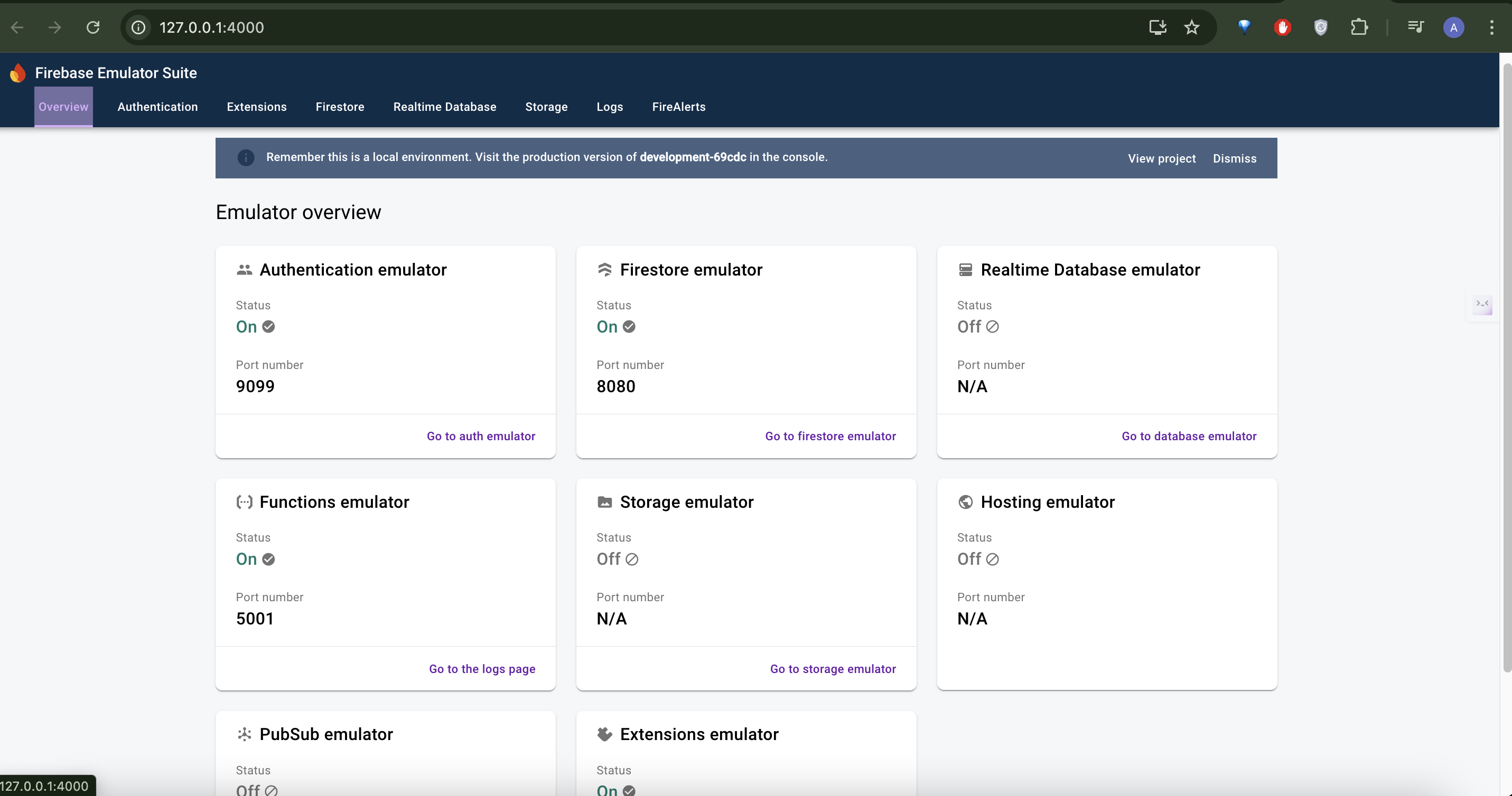 Firebase Emulators Running
