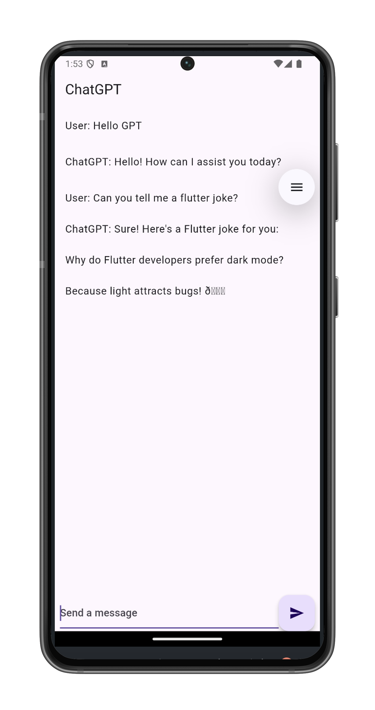 Screenshot of the app