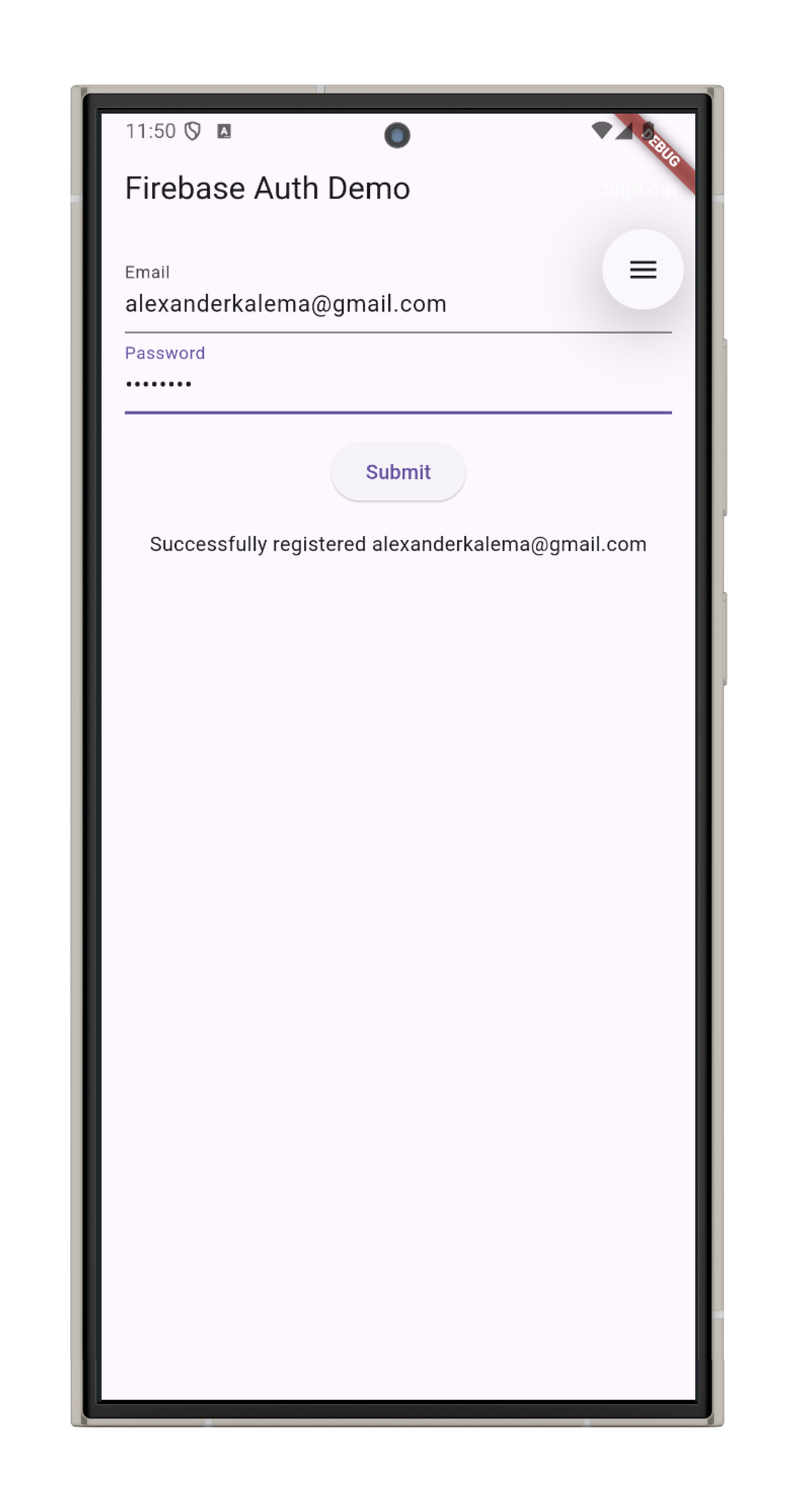 Screenshot of the app