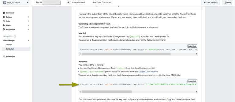facebook app dashboard